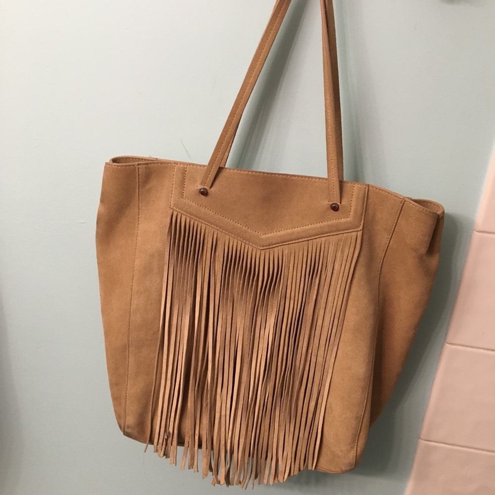 Tan FAUX Suede Fringe Purse